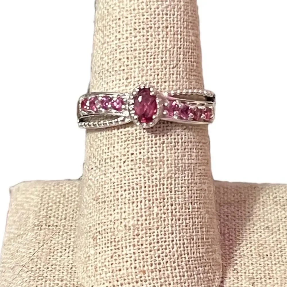 Genuine Purple Garnet  Platinum Plated Sterling Silver Ring Size 8